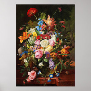 Póster Flor Vida De Los Rosas Tulipanes Y Carnación