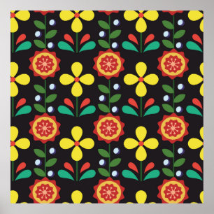 Póster Flor vintage retro vintage líneas verticales a la 