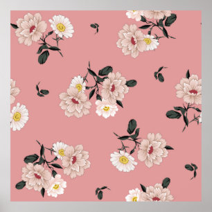 Póster flor vintage sin soldadura en fondo rosa