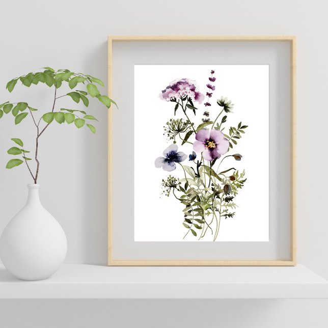 Póster Flor violeta Bouquet acuarela Flora (In situ)