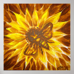 Póster Flor y abeja amarillas