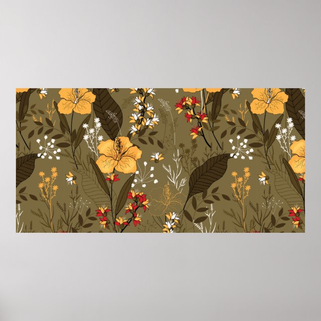 Póster Flor y hojas inmaculadas tropicales (Frente)