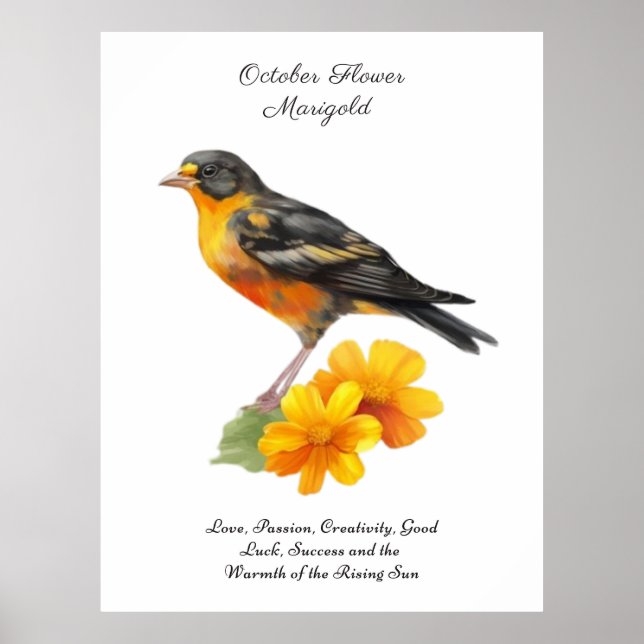 Póster Flor y nacimiento de pájaros de Marigold de octubr (Frente)
