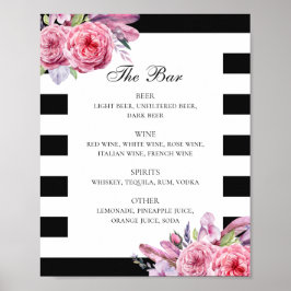 Póster Flor y plumas de boho negro y blanco bar boda