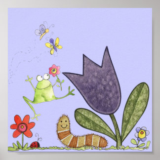 Póster flor y rana