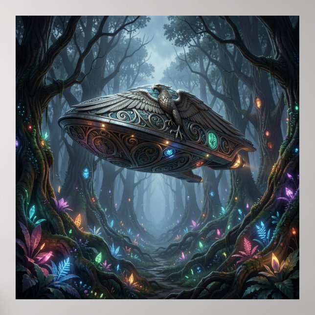 Póster  Flora Bioluminiscente Etérea y Cosmo Soberano (Frente)