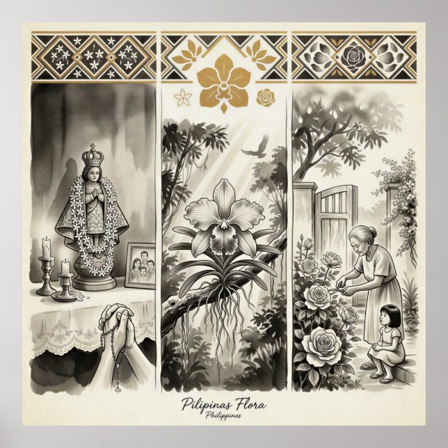 Póster Flora de Filipinas - Sampaguita · Waling-Waling ·  (Frente)