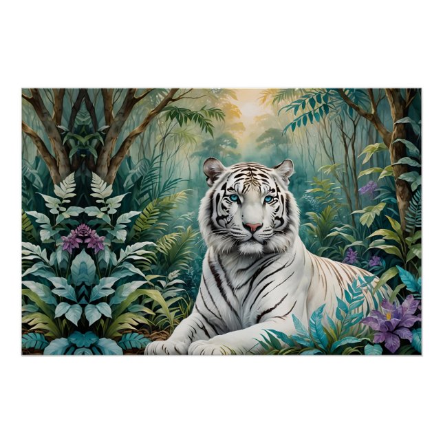 Póster Flora de jungla de tigres blancos (Anverso)