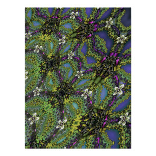 Póster Flora Eléctrica Floración Verde Púrpura Fractal
