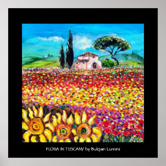 Póster FLORA EN TOSCANA/ Campos, Cachorros y girasoles