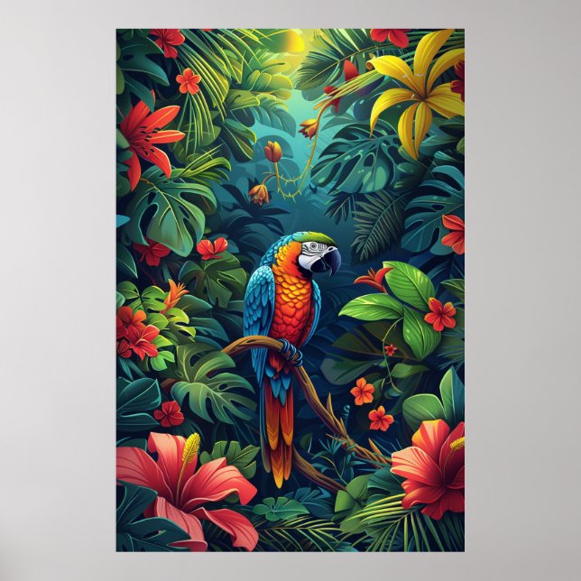 Póster Flora y fauna amazónicas: Vibrante patrón de mosai (Frente)