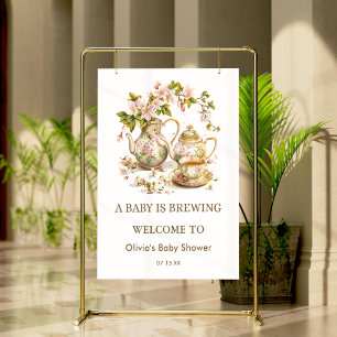 Póster Floral A Baby prepara bienvenida en Baby Shower