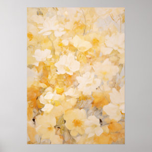 Póster Floral abstracta amarilla y crema