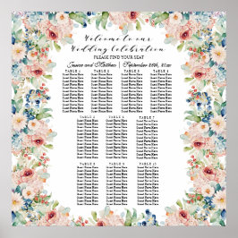 Póster Floral acuarela 10 mesas Boda asiento