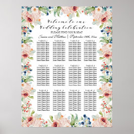 Póster Floral acuarela 12 mesas Boda asiento