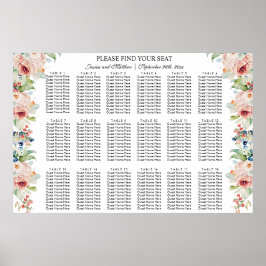 Póster Floral acuarela 18 mesas Boda asiento