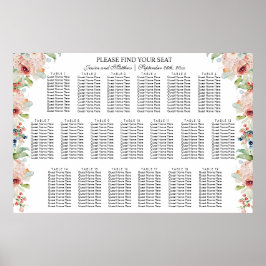 Póster Floral acuarela 19 mesas Boda asiento