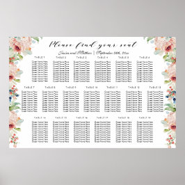 Póster Floral acuarela 19 mesas Boda asiento
