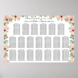 Póster Floral acuarela 20 mesas Boda asiento