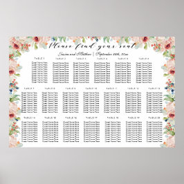 Póster Floral acuarela 20 mesas Boda asiento
