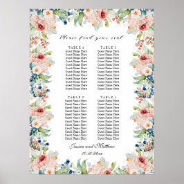 Póster Floral acuarela 4 mesas Boda asiento