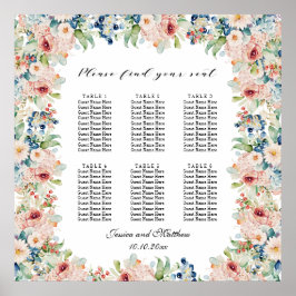 Póster Floral acuarela 6 mesas Boda asiento