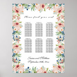 Póster Floral acuarela 6 mesas Boda asiento
