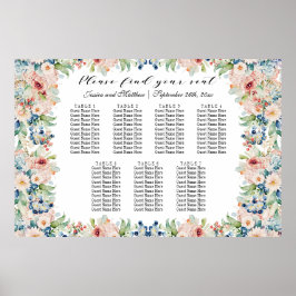 Póster Floral acuarela 7 mesas Boda asiento