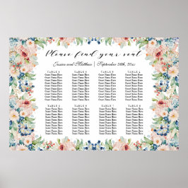 Póster Floral acuarela 8 mesas Boda asiento
