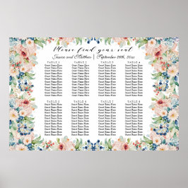 Póster Floral acuarela 8 mesas Boda asiento