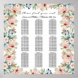 Póster Floral acuarela 9 mesas Boda asiento