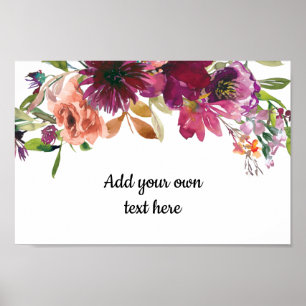 Póster Floral Acuarela Melocotón Burdeos Tu Propio Texto