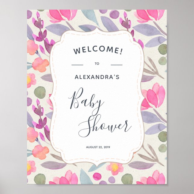 Póster Floral acuática de ensueño | Bienvenida Baby Showe (Frente)