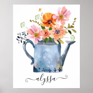 Póster Floral acuática pintada a mano
