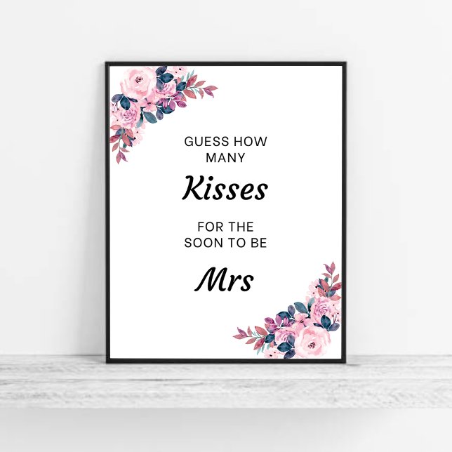 Póster Floral adivina cuántos besos de juego de ducha de  (Floral Guess how many kisses Bridal Shower Game 
)