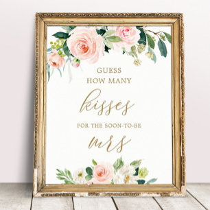 Póster Floral adivina cuántos besos de juego de ducha de