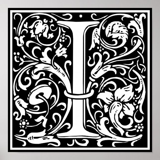 Póster Floral Alphabet Monogram Letter I  (Frente)