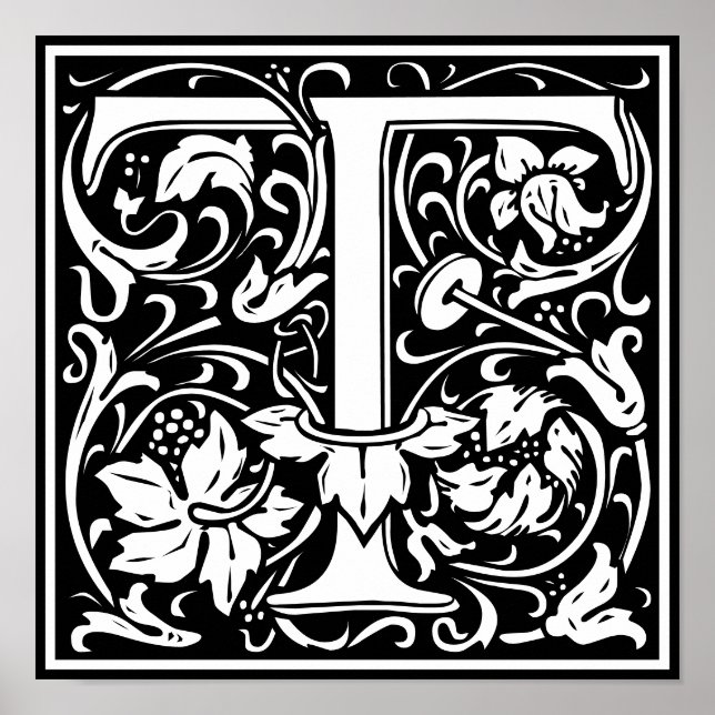 Póster Floral Alphabet Monogram Letter T  (Frente)