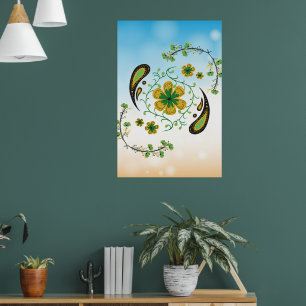 Póster Floral Amarillo Verde Relajante