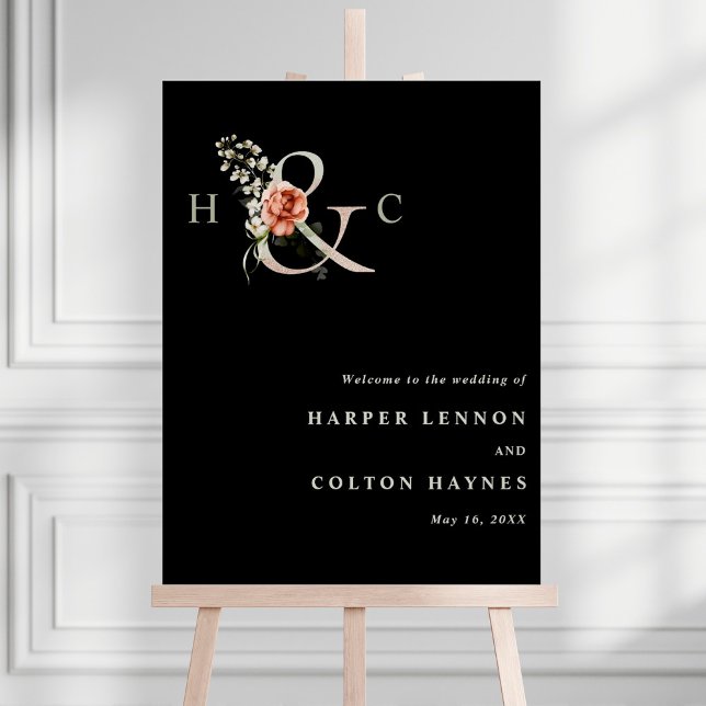 Póster Floral Ampersand Boda Bienvenida Rótulo negro (Subido por el creador)