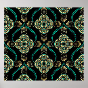 Póster Floral árabe, elegante patrón vintage.