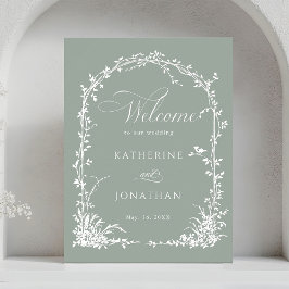 Póster Floral Arch Garden Wedding Sage Green Welcome