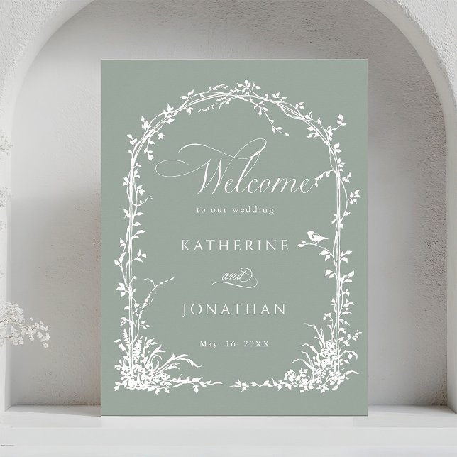 Póster Floral Arch Garden Wedding Sage Green Welcome  (Subido por el creador)