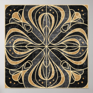 Póster Floral Art Decó. Oro y mármol