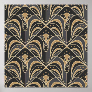 Póster Floral Art Decó Tile. Flor azul