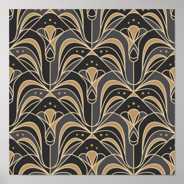 Póster Floral Art Decó Tile. Flor azul (Frente)