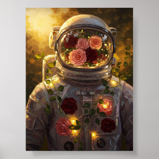 Póster Floral Astronaut | Surreal Oil Painting