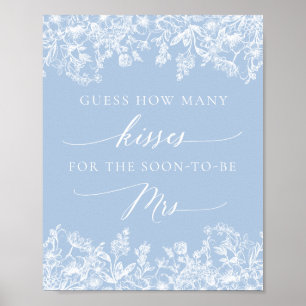 Póster Floral azul adivina cuántos besos de ducha de novi