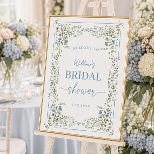 Póster floral azul botánico vintage para boda