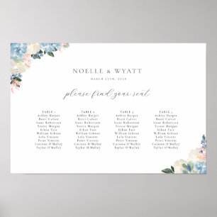 Póster Floral azul claro 4 tabla Boda de asientos